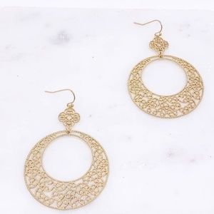 Gold Filigree Earrings for Women Dangle Circle Bohemian